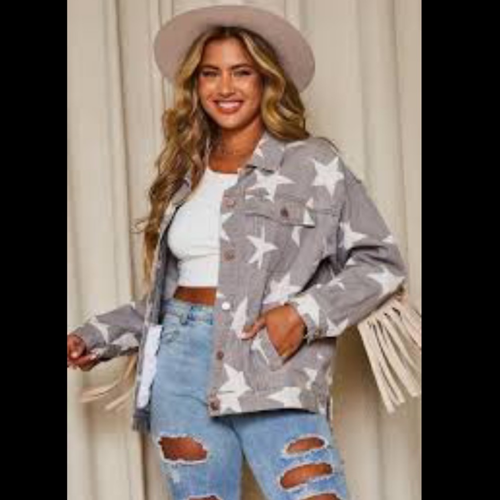 Dress Up Grey Denim Star Print Jacket -